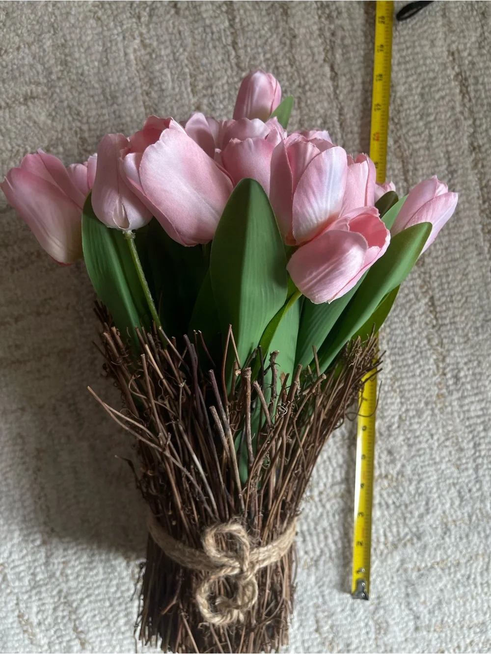 Pink Tulip Bouquet in Rustic Twig Arrangement